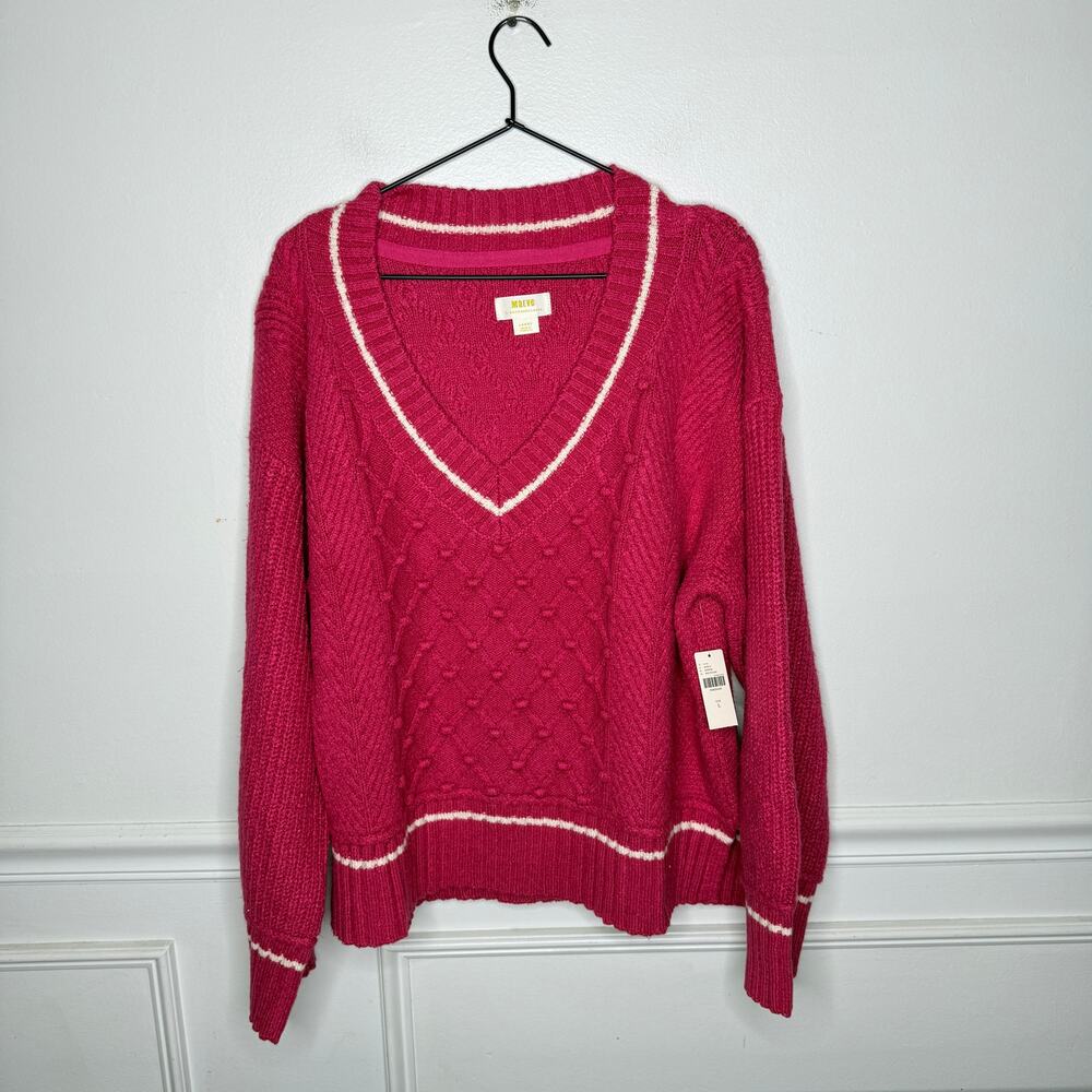 Anthropologie Maeve Tilly V-Neck Pullover Pink Sweater NEW Womens Large - Picture 1 of 9